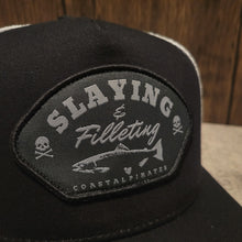 Load image into Gallery viewer, Slaying &amp; Filleting Hat (BLACK//WHITE/BLUE)
